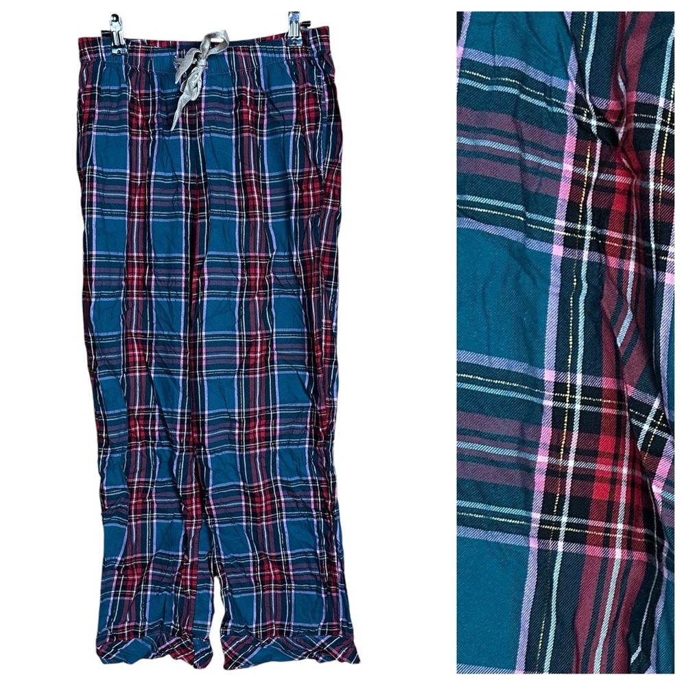 Victorias Secret Metallic Holiday Plaid Straight Leg Loungewear Pajama Pants S